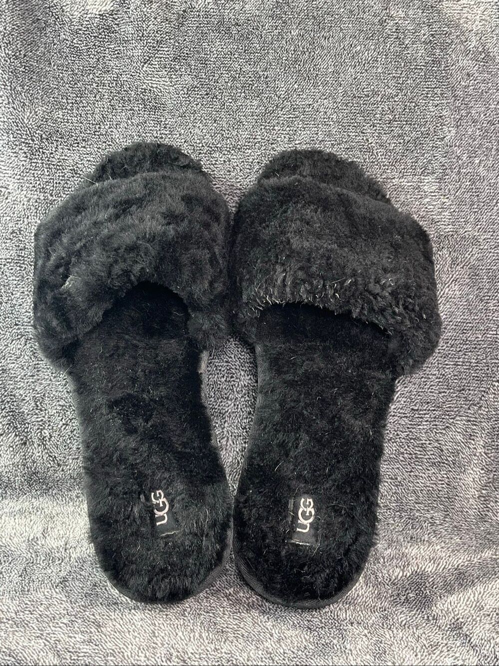 UGG Fluffette Black Cozy Wool Shearling Open Toe Slippers Women Size 10⁠ - Picture 5 of 8